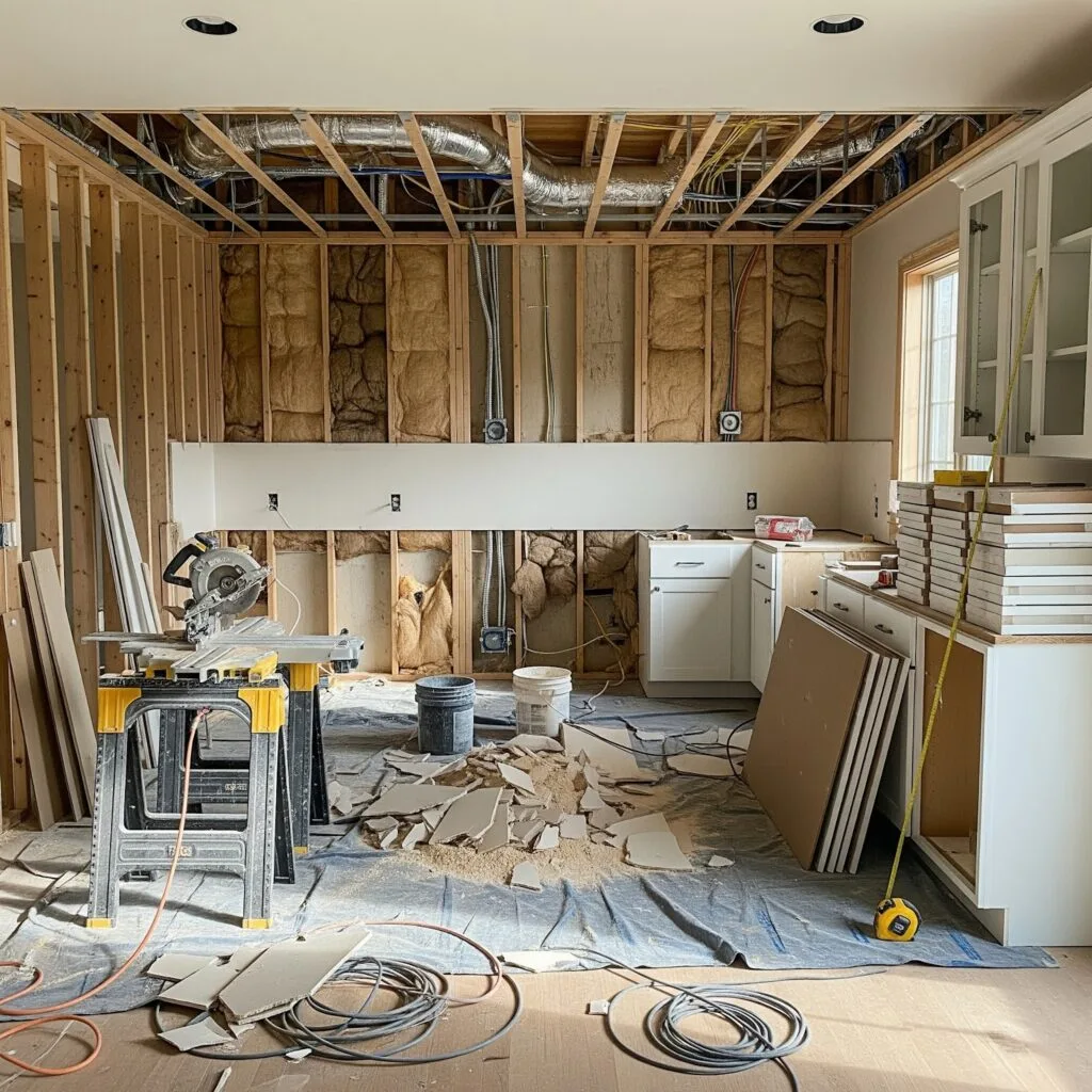 Living room during a stressful home renovation