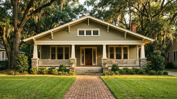 Restored 1920s Craftsman bungalow exterior in metro Atlanta