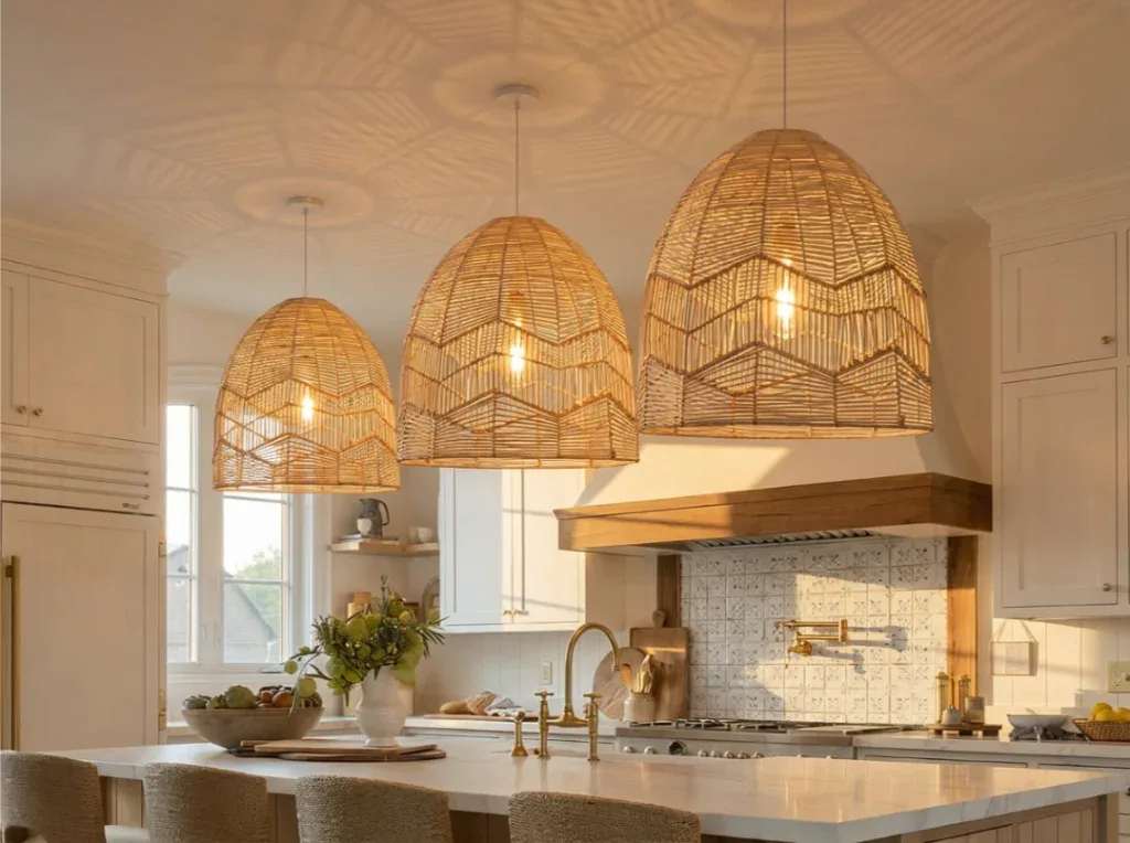 Statement pendant lighting over a kitchen island