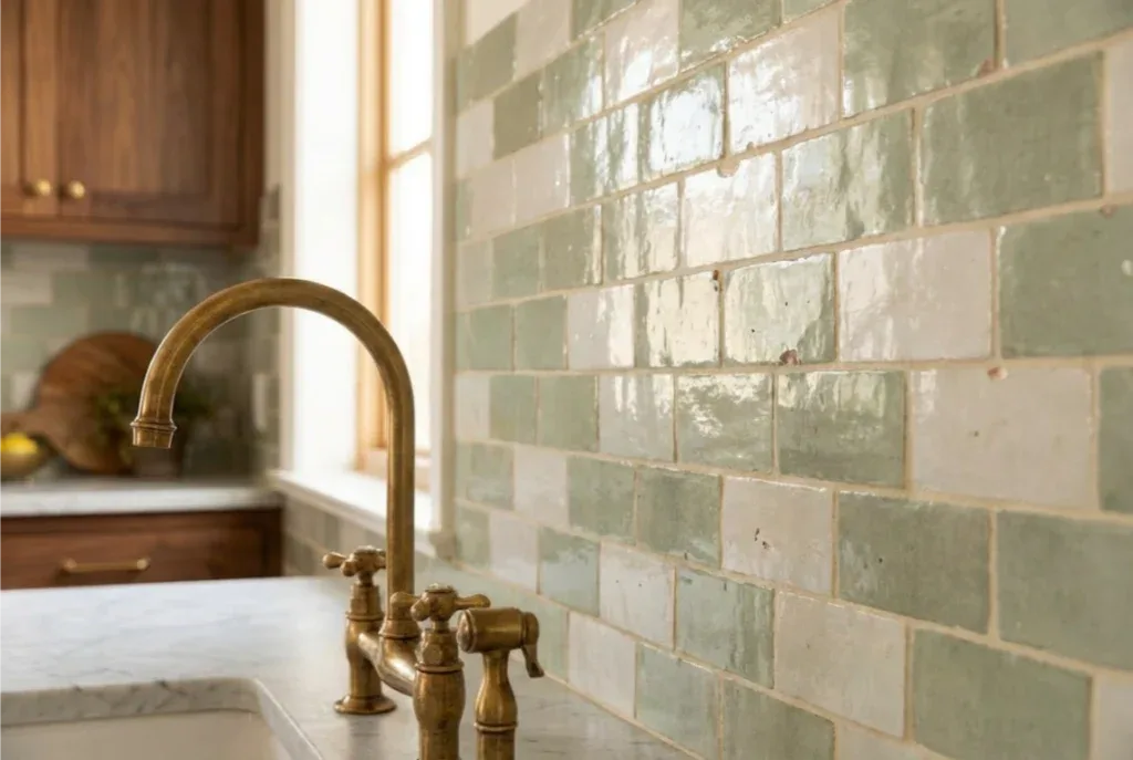 Artisan tile backsplash with handmade zellige tiles