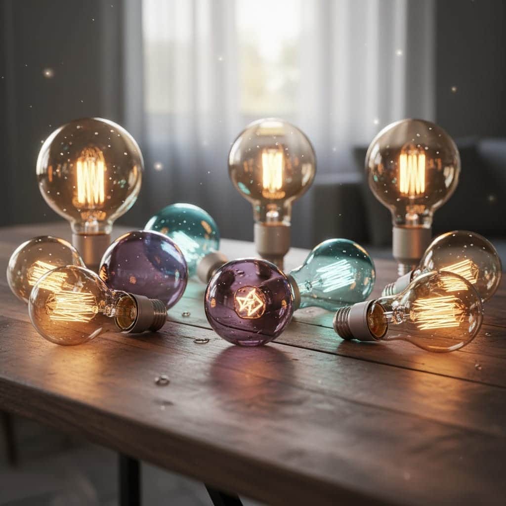 Energy efficient LED bulbs displaying various color temperatures from warm to cool white light