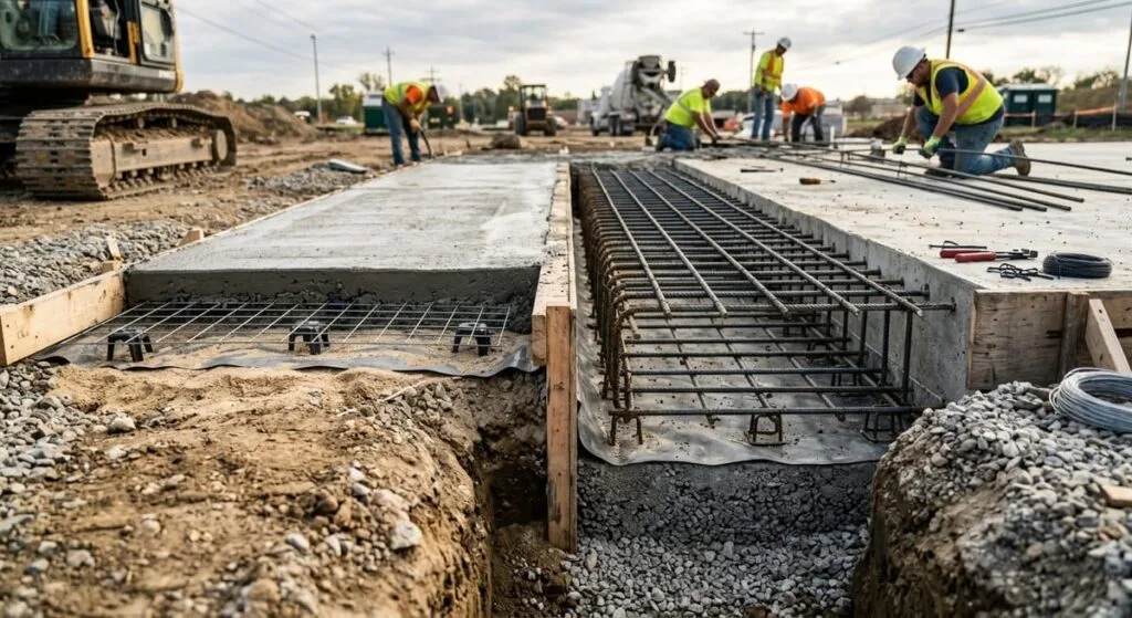 Comparison of thin residential concrete slab versus thick commercial concrete slab with rebar reinforcement