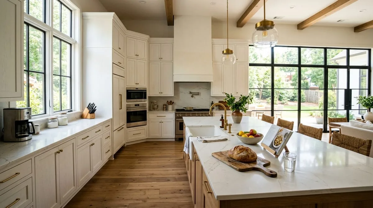 Large Atlanta kitchen with custom floor-to-ceiling white shaker cabinets showing installed cost range for bigger kitchens