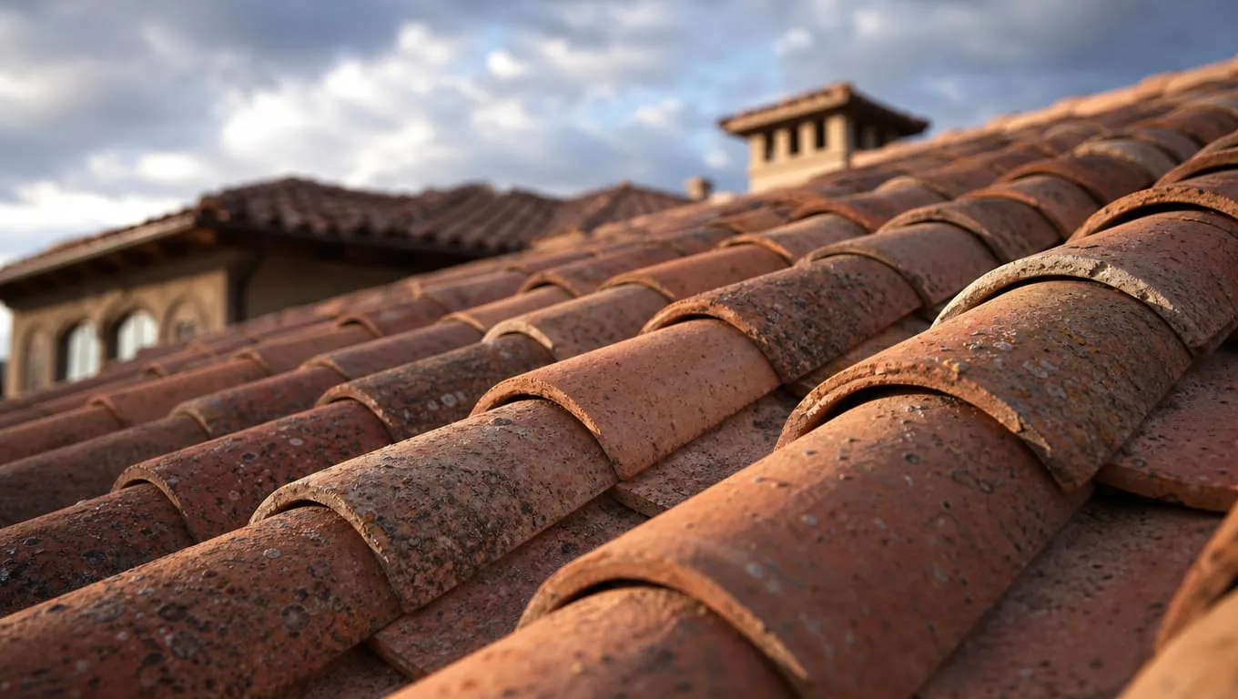 Clay tile roof on upscale Georgia home showing curved terracotta tiles and premium aesthetic for Milton and Alpharetta neighborhoods