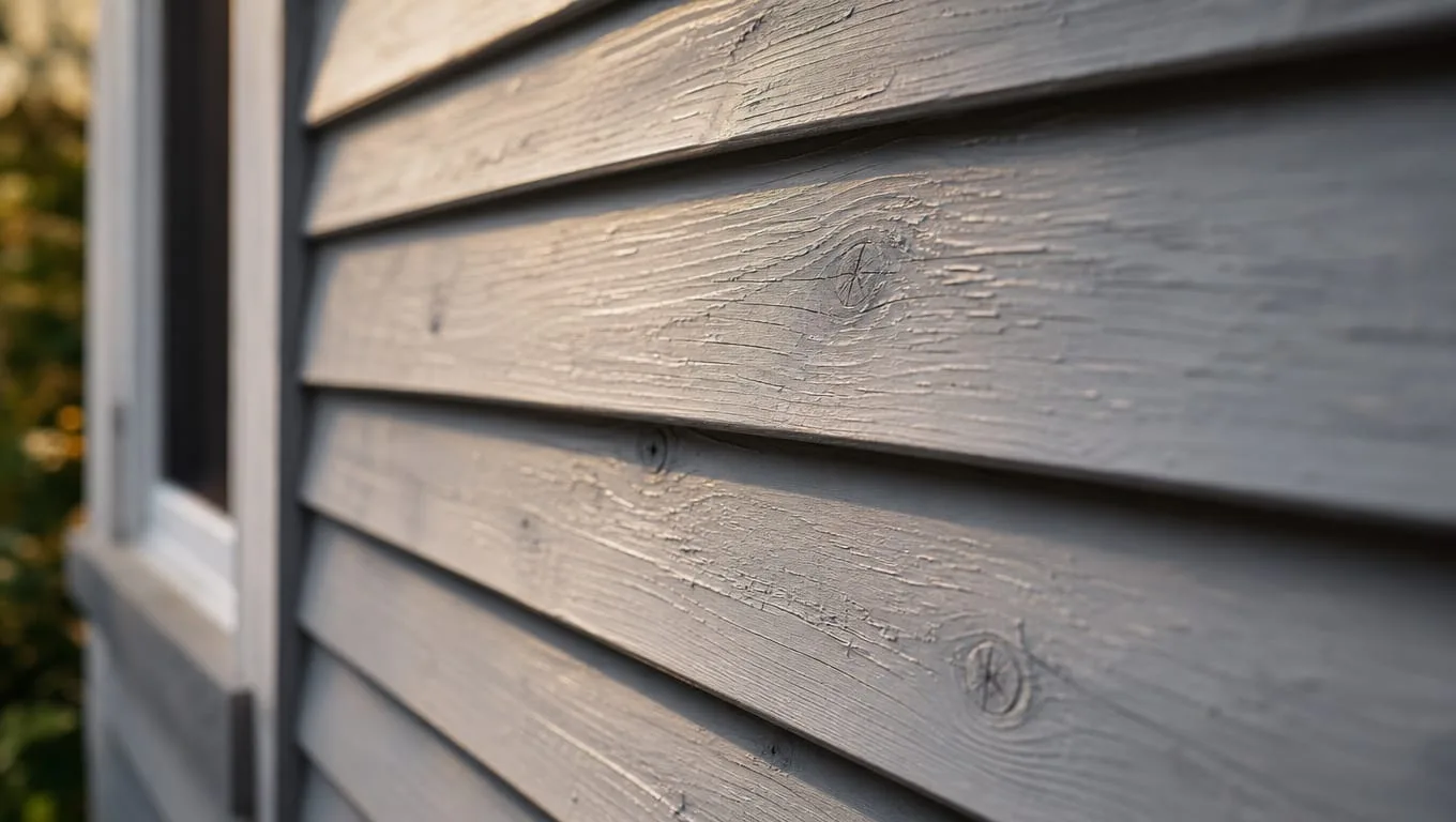 Natural cedar lap wood siding with visible grain texture on a craftsman home exterior, showing weathered painted finish